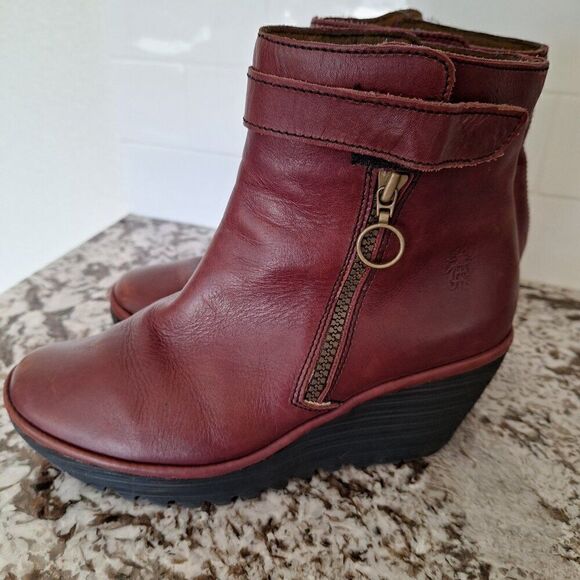 Fly London Yip Ankle Boots Women 39/ 9 Booties Wedge Side Zipper - Picture 6 of 12